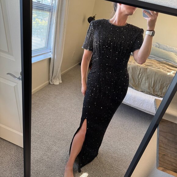Vintage Stenay Black Silk Beaded Gown Size 10/12 - Picture 1 of 12